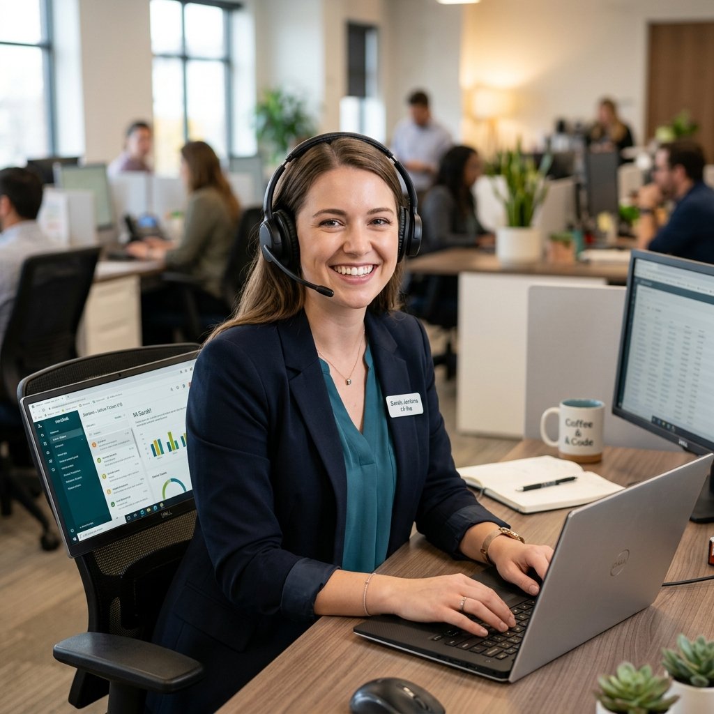 Support Agent at Laptop